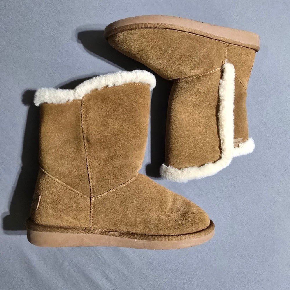 Minnetonka Suede Faux Fur Lined Boots Womens Size 7 Tan Mid Calf